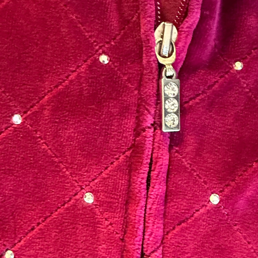 Quaker Factory Velour Quilted Rhinestone Zip Front Vest Burgundy / Wine Red 1X - Picture 4 of 9